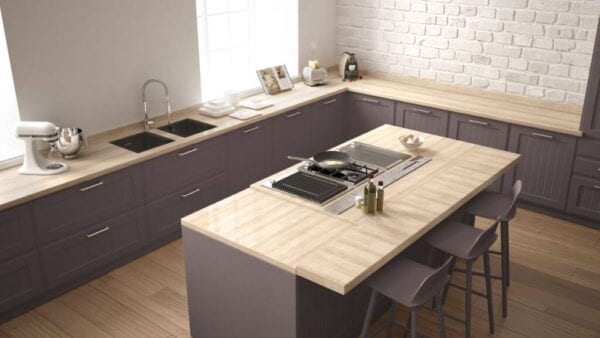 Classic kitchen with island that folds to expand